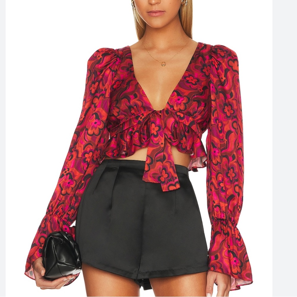 For Love & Lemons Davina Blouse Top Red Sexy NWT $149